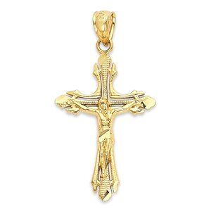 Solid 14k Gold Crucifix Pendant - Diamond Cut Jewelry Gifts for Her
